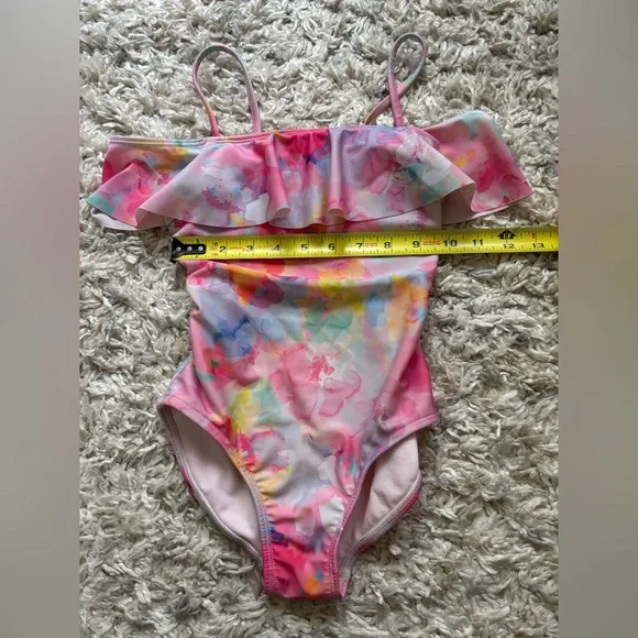 Cat & Jack Girls Swimsuit One-piece Size 8 watercolor Colorful Ruffled - Picture 6 of 8